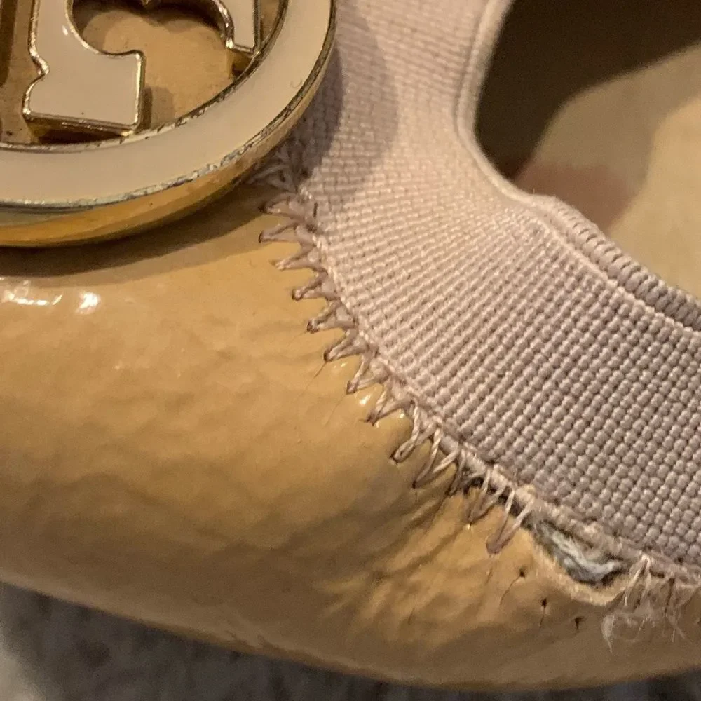 TORY BURCH women’s Caroline nude patent leather ballet flats sz 7.5